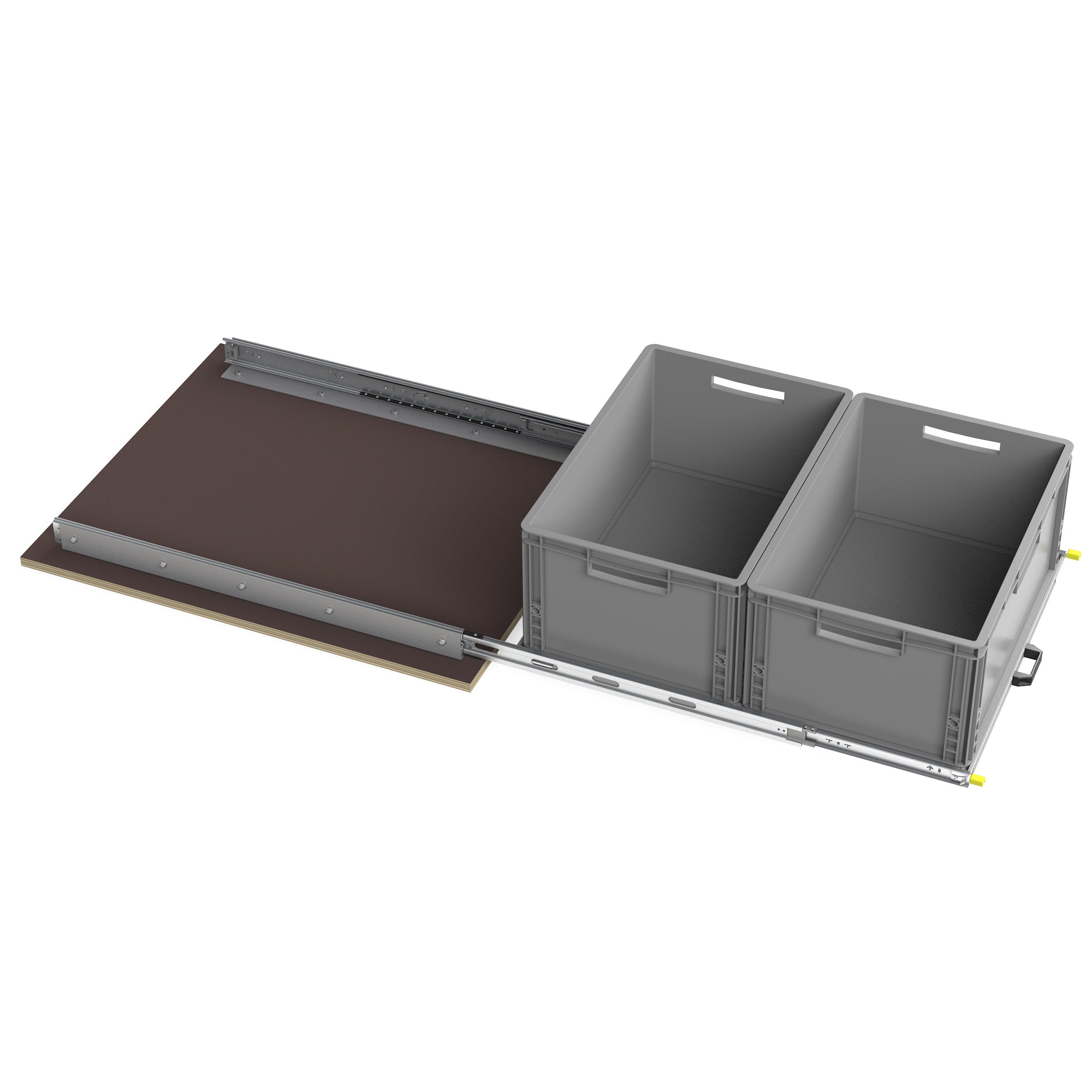 Heckauszug mit Montageprofilen und Eurobox Format 800mm x 600mm von CamperXL.