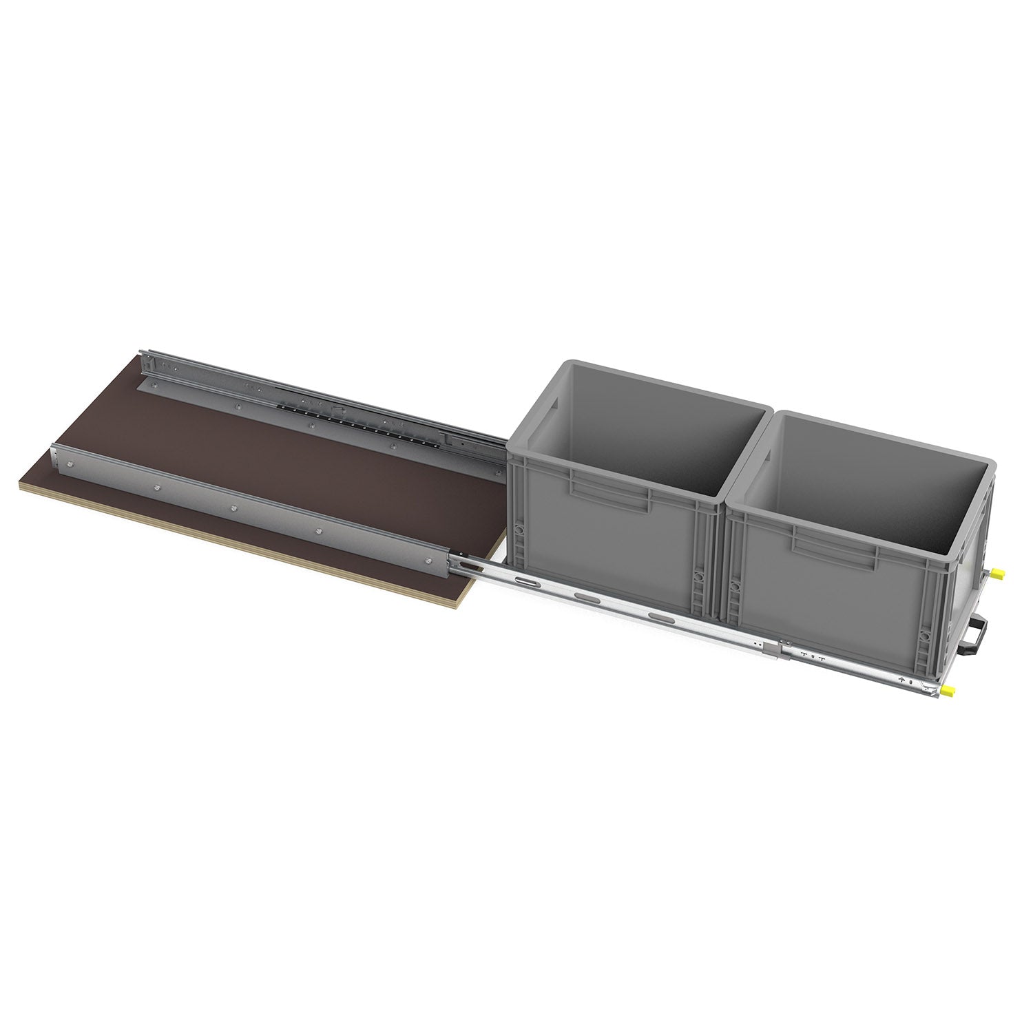 Heckauszug mit Montageprofilen und Eurobox Format 800mm x 300mm von CamperXL.